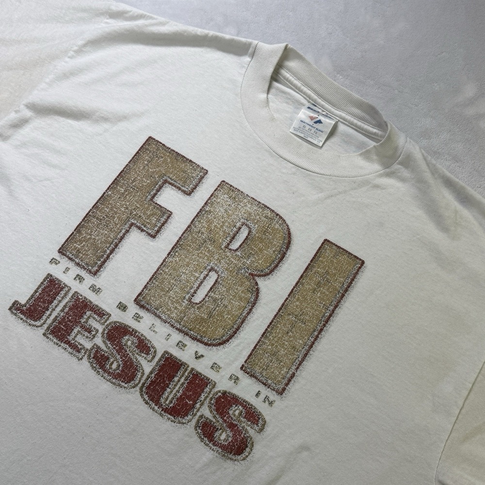 Vintage FBI Firm Believer In Jesus T Shirt XL Jerzees Religious Tee